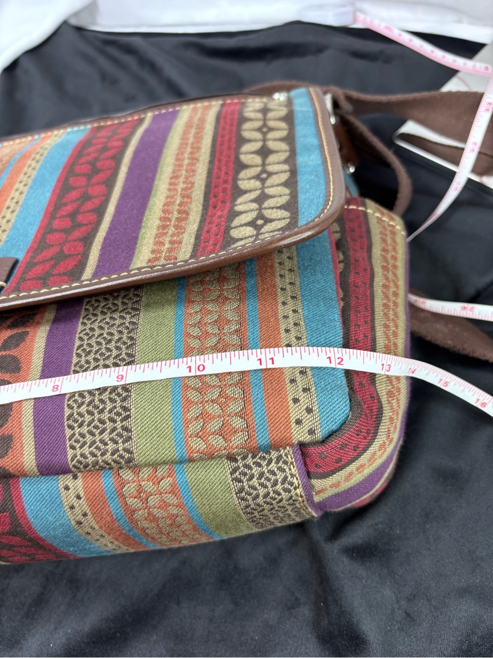 FOSSIL Vintage Y2K Multicolor Canvas Crossbody Messenger Bag Boho Festival - Picture 13 of 14